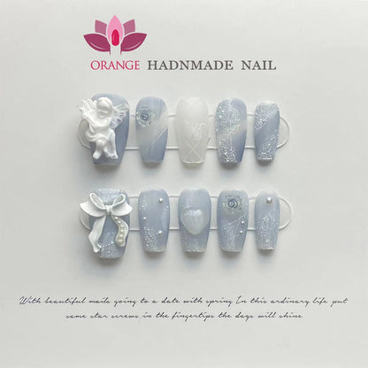 Handmade Japanese Nails Set Press On Professional Decoration Nail Art Manicuree Wearable Artificial False Nails With Designed
