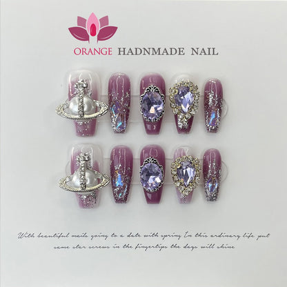 Handmade Luxury Press On Nails WIth Rinestone Fake Manicuree Decoration Wearable Full Cover With Design Acrylic Nail For Girls