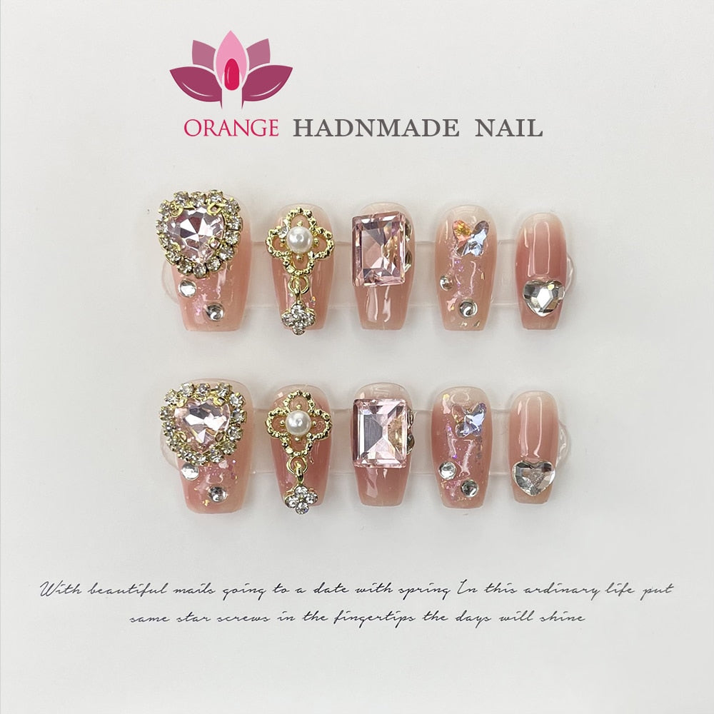 Handmade Luxury Press On Nails WIth Rinestone Fake Manicuree Decoration Wearable Full Cover With Design Acrylic Nail For Girls