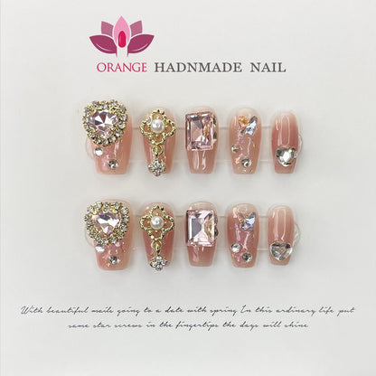 Handmade Luxury Press On Nails WIth Rinestone Fake Manicuree Decoration Wearable Full Cover With Design Acrylic Nail For Girls