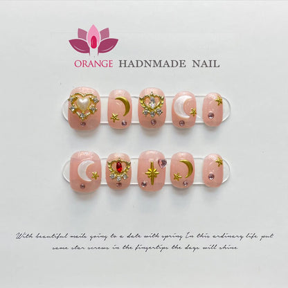 Handmade Press on Nails Glitter Rhinestone3d Charms False Nails With Designed Fingernail Fake Nail With Glue Acrylic Nail Tips