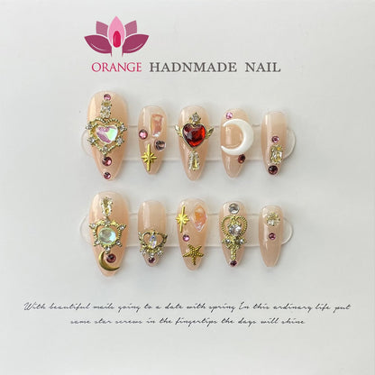 Handmade Press on Nails Glitter Rhinestone3d Charms False Nails With Designed Fingernail Fake Nail With Glue Acrylic Nail Tips