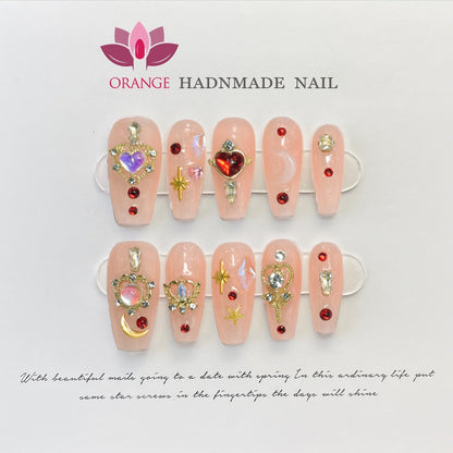 Handmade Press on Nails Glitter Rhinestone3d Charms False Nails With Designed Fingernail Fake Nail With Glue Acrylic Nail Tips