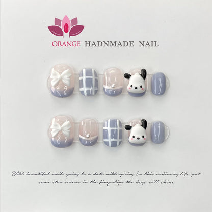 Handmade Short Press On Nails Full cover Cute Cartoon Manicuree Decoration Wearable Full With Design Acrylic Nail For Teens