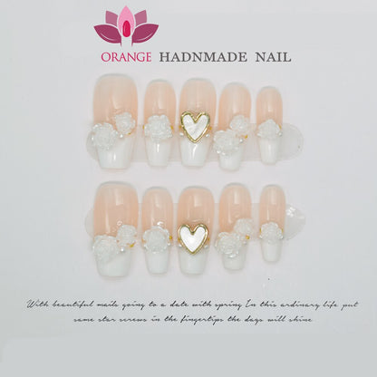 Handmade Wedding False Nails Medium Length Press on Nails With Designed Full Cover Coffin Manicuree Wearable XS S M L Size Nail