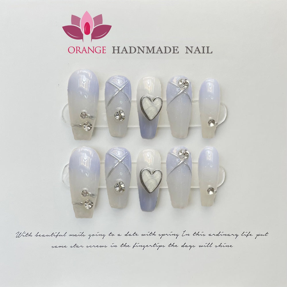 Handmade Wedding False Nails Medium Length Press on Nails With Designed Full Cover Coffin Manicuree Wearable XS S M L Size Nail