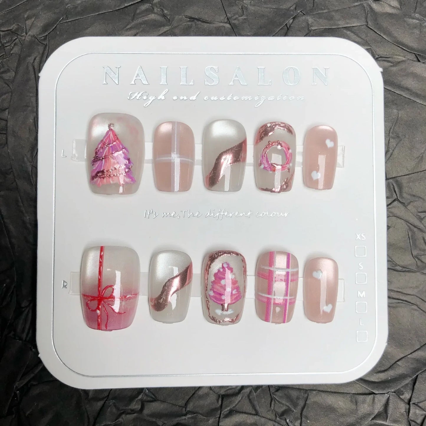 24Pcs Short Square Fake Nails Press on 3D Snowflake Christmas Tree Full Cover Nails Tips Cat's Eye Gilded Detachable False Nails
