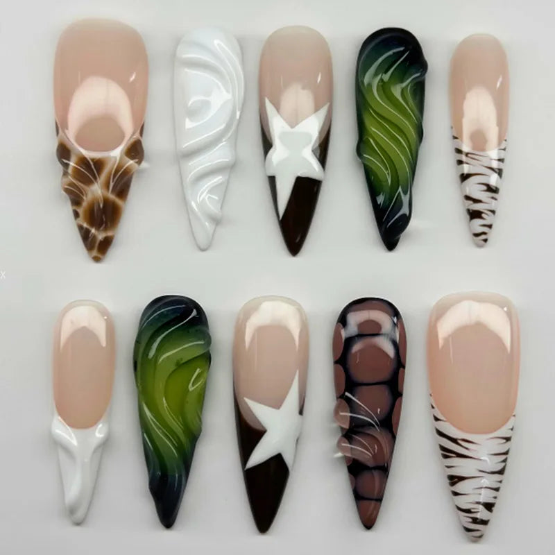 24Pcs Cute Rabbit Design Press on Nails Red Strawberry Pattern Wearable False Nails Mid-length Almond Full Cover Fake Nail Tips