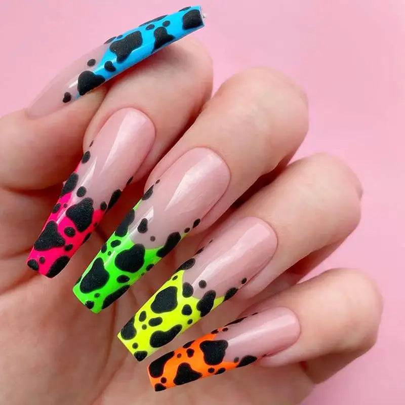 24Pcs Artificial Ballet Nails Set Long Coffin Fake Nails with Gradient Flower Design Wearable Frenchfull Cover Press on Nail Tip