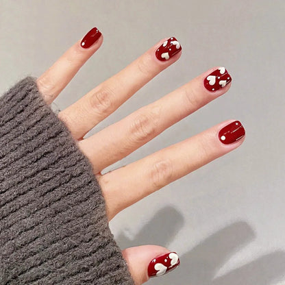 24pcs/set medium long fake nails for women cute gradient pink red heart rose flowers for Valentine's Day press on acrylic nails