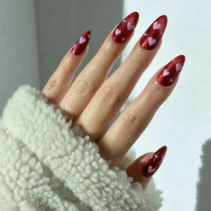 24Pcs Mid-length Almond Fake Nail with Blue Stripe Smudge Design Press on Nails for Woman Datachable Full Cover False Nails Tips