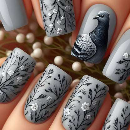 24pcs/set medium long fake nails for Spring summer season beautiful peach flowers butterfly design press on false nail art tips