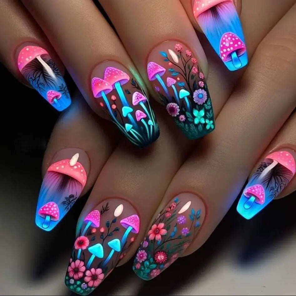 24pcs/set short medium long fake nails Spring flowers flora for St. Patrick's Day faux ongles press on acrylic false nail art
