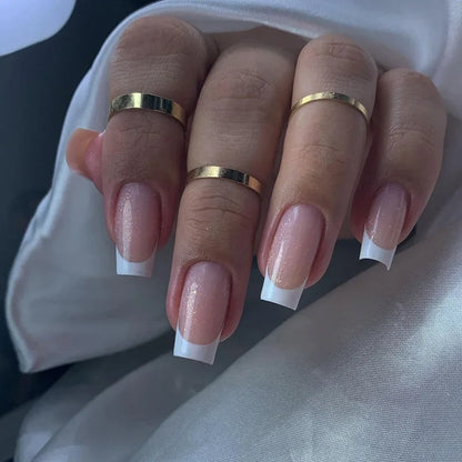 24Pcs White French Fake Nails Wearable Press on Nails Short Square False Nail art Artifical Finished Fingernails tips