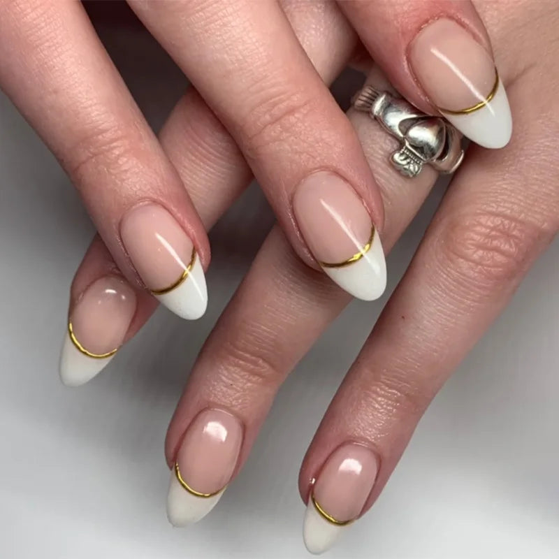 24Pcs Almond French Press on Fake Nails with Pearl Bow Design Wearable Leopard Print Pattern Nail Art Tips Long False Nails Set