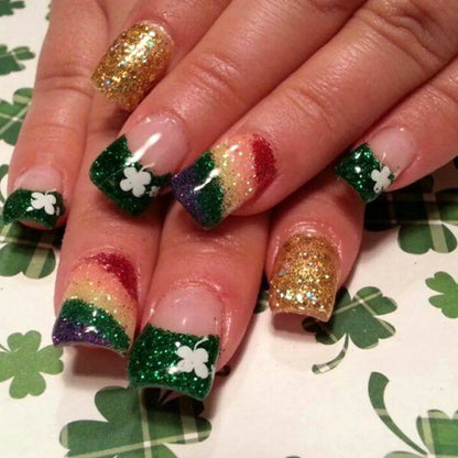 24pcs/set short medium long fake nails Spring flowers flora for St. Patrick's Day faux ongles press on acrylic false nail art