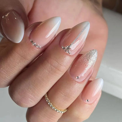 24Pcs Short Almond Nails Set Press on Simple Shell Starfish Design False Nails Detachable Artificial Full Cover Fake Nails Tips
