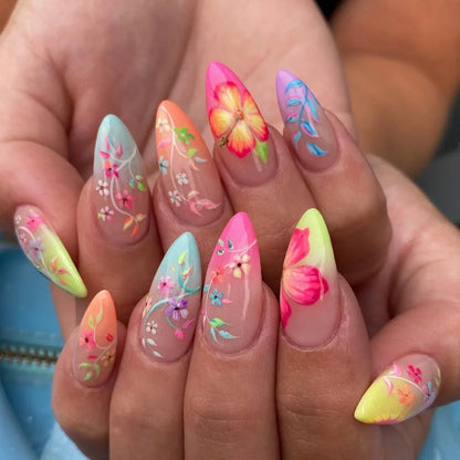 24pcs/set Long Medium short fake nails for women girls cute bow flowers decoration french tips faux ongles press on false nail