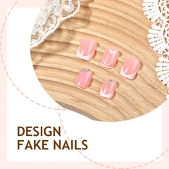 Red Almond Fake Nails 24Pcs Valentine's Day Press On Nails Love Heart/Bowknot/Star Printed Wearable False Nails for Women