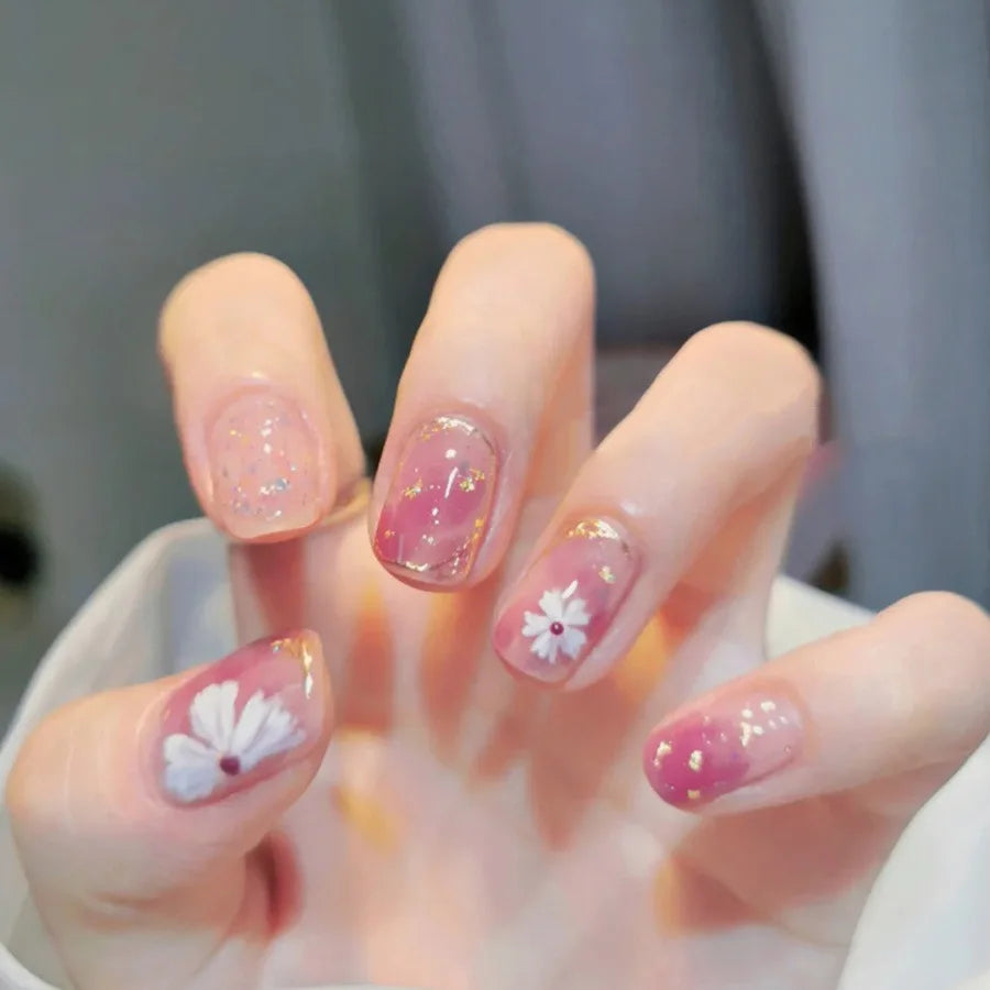 24pcs/set short medium long fake nails Spring flowers flora for St. Patrick's Day faux ongles press on acrylic false nail art