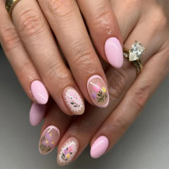 24Pcs Simple White Fake Nail Tips with Flower Bow Polka Dot Design Short Round Head Press on Nails Detachable Blue False Nails