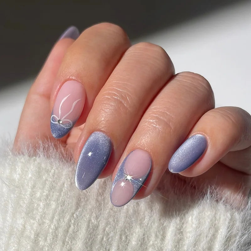 24Pcs Fashion Almond Head Full Cover Nail Tips Nude Pink Oval Press on Fake Nails Short False Nails with Red Love Pattern Design