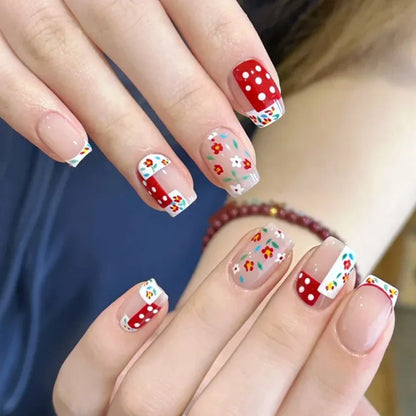 24pcs/set short medium long fake nails Spring flowers flora for St. Patrick's Day faux ongles press on acrylic false nail art