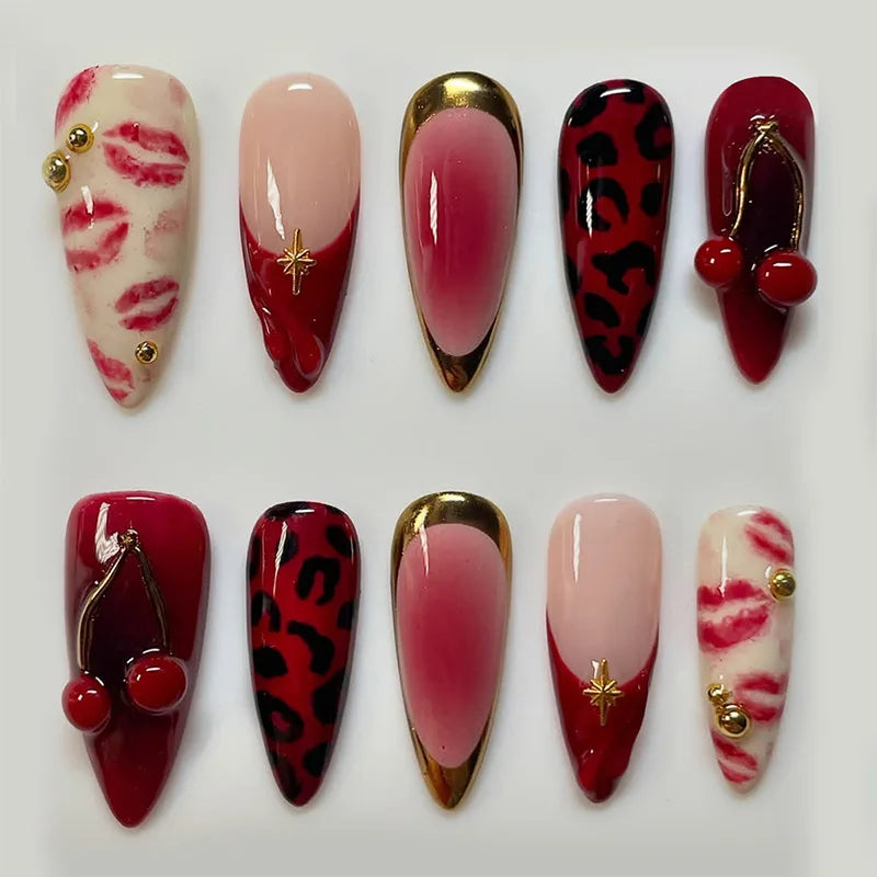 24Pcs Mid-length Blue Almond False Nails with 3D Shell Design Press on Nails Tips Butterfly Flower Pattern Datachable Fake Nail
