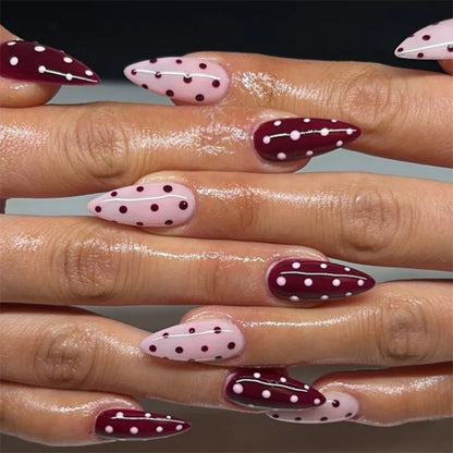 24Pcs Almond French Press on Fake Nails with Pearl Bow Design Wearable Leopard Print Pattern Nail Art Tips Long False Nails Set