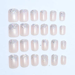 24pcs/set Glitter fake nails for women girls super flash sparkling gradient pink black tips faux ongles press on false nail art