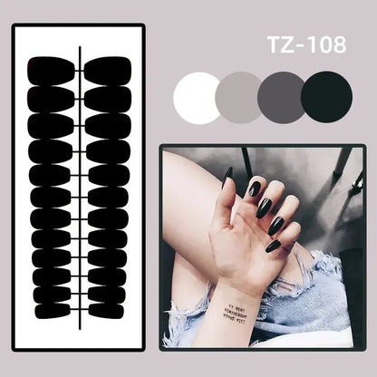 24Pcs Short Round Head Nails Set Press on Golden Edge French Design Fake Nails Tips Wearable Almond Full Cover False Nail Patch