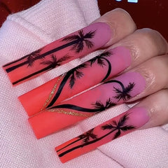 24pcs/set Long Medium short fake nails for women girls cute bow flowers decoration french tips faux ongles press on false nail