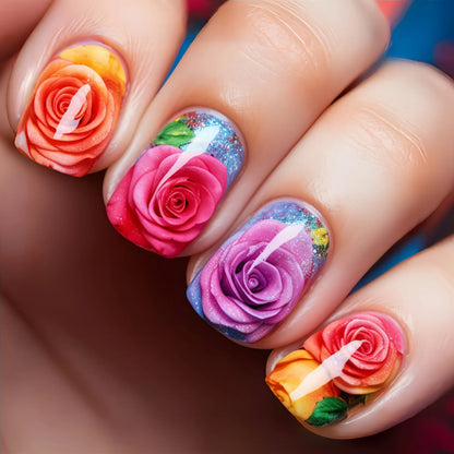24pcs/set Short Medium long fake nails for women girls Spring summer flowers butterfly flamingo blue pink press on false nails