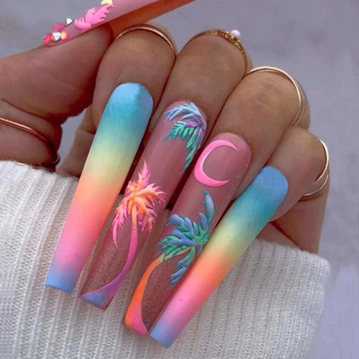 24pcs/set Long Medium short fake nails for women girls cute bow flowers decoration french tips faux ongles press on false nail