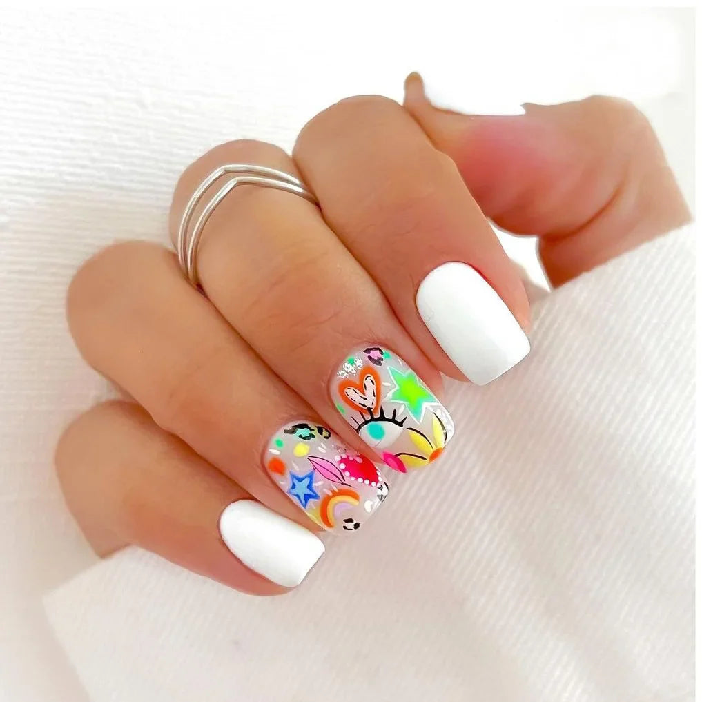 24pcs/set Long Medium short fake nails for women girls cute bow flowers decoration french tips faux ongles press on false nail