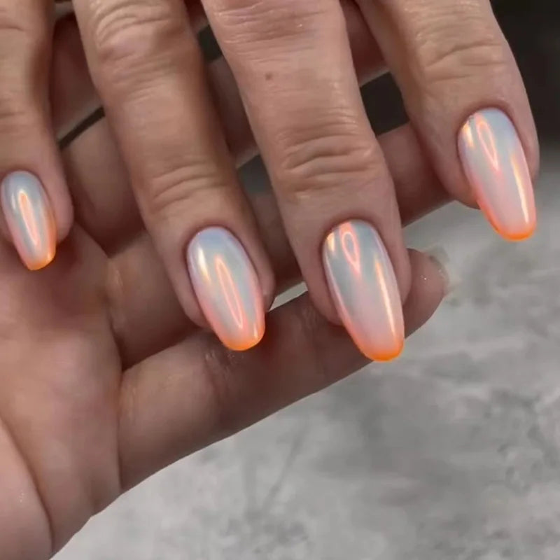 24Pcs Almond Green Press on Fake Nails with Glue Simple Oval Manicure Set Short Flowers Design False Nails Full Cover Nail Tips