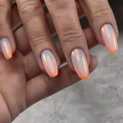 24Pcs Almond Green Press on Fake Nails with Glue Simple Oval Manicure Set Short Flowers Design False Nails Full Cover Nail Tips