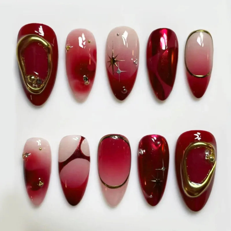 24Pcs Mid-length Blue Almond False Nails with 3D Shell Design Press on Nails Tips Butterfly Flower Pattern Datachable Fake Nail