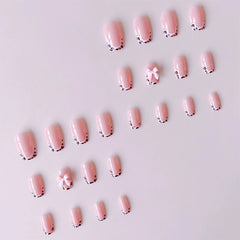 Nude Pink Color Fake Nails 24Pcs Leopard Printed French Press On Nail 3D Bowknot Decor Spicy Girls Charm Manicure Nails Supplies