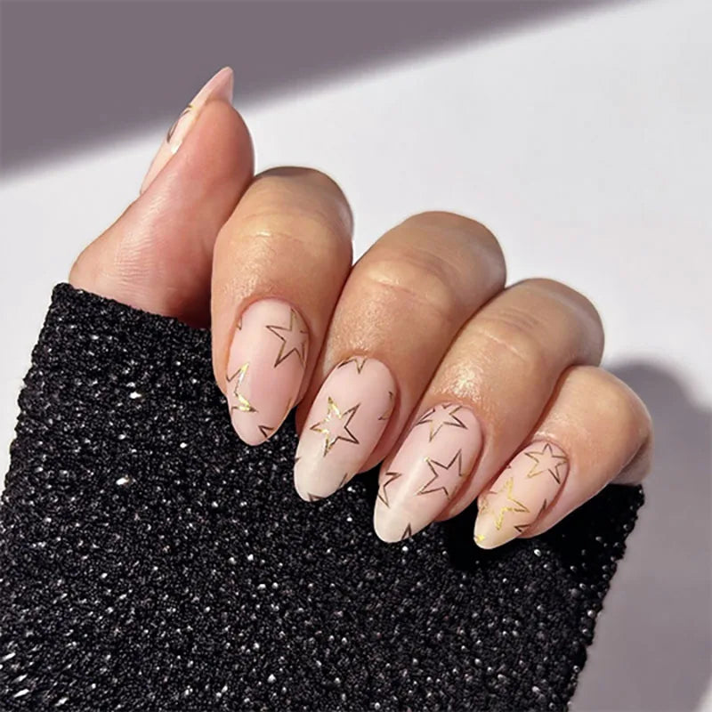 24Pcs Short Almond Nails Set Press on Simple Shell Starfish Design False Nails Detachable Artificial Full Cover Fake Nails Tips