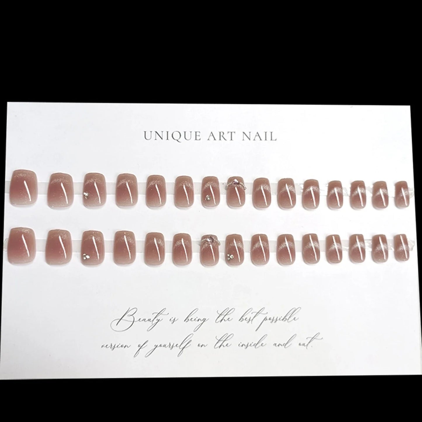 30Pcs Glossy Cat's Eyes Fake Nails Short Ballet Press On Nails Shiny Diamond Decor Sweet Girls Charm Manicure Nails Supplies