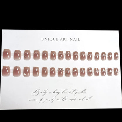30Pcs Glossy Cat's Eyes Fake Nails Short Ballet Press On Nails Shiny Diamond Decor Sweet Girls Charm Manicure Nails Supplies