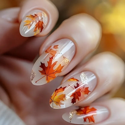 24Pcs Mid-length Almond Fake Nail with Blue Stripe Smudge Design Press on Nails for Woman Datachable Full Cover False Nails Tips