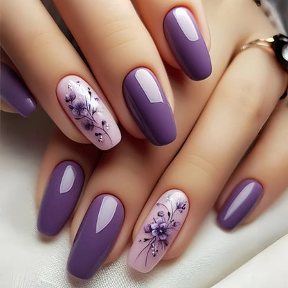 24pcs/set medium long fake nails for Spring summer season beautiful peach flowers butterfly design press on false nail art tips