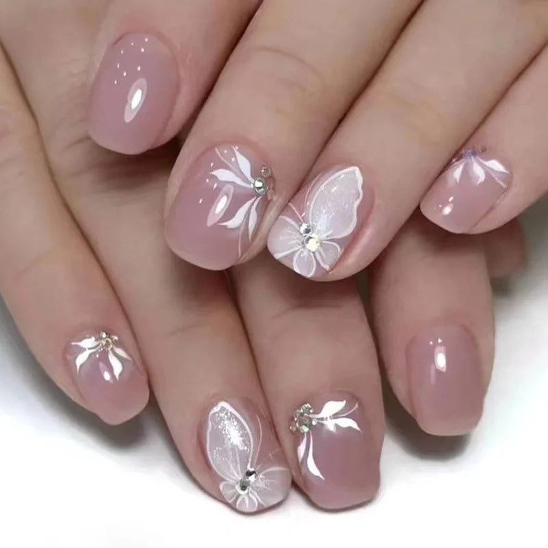 24Pcs Short Square Head Nails Set Press on 3D Gilding Red Heart Design Fake Nail Reusable Artificial Full Cover False Nails Tips