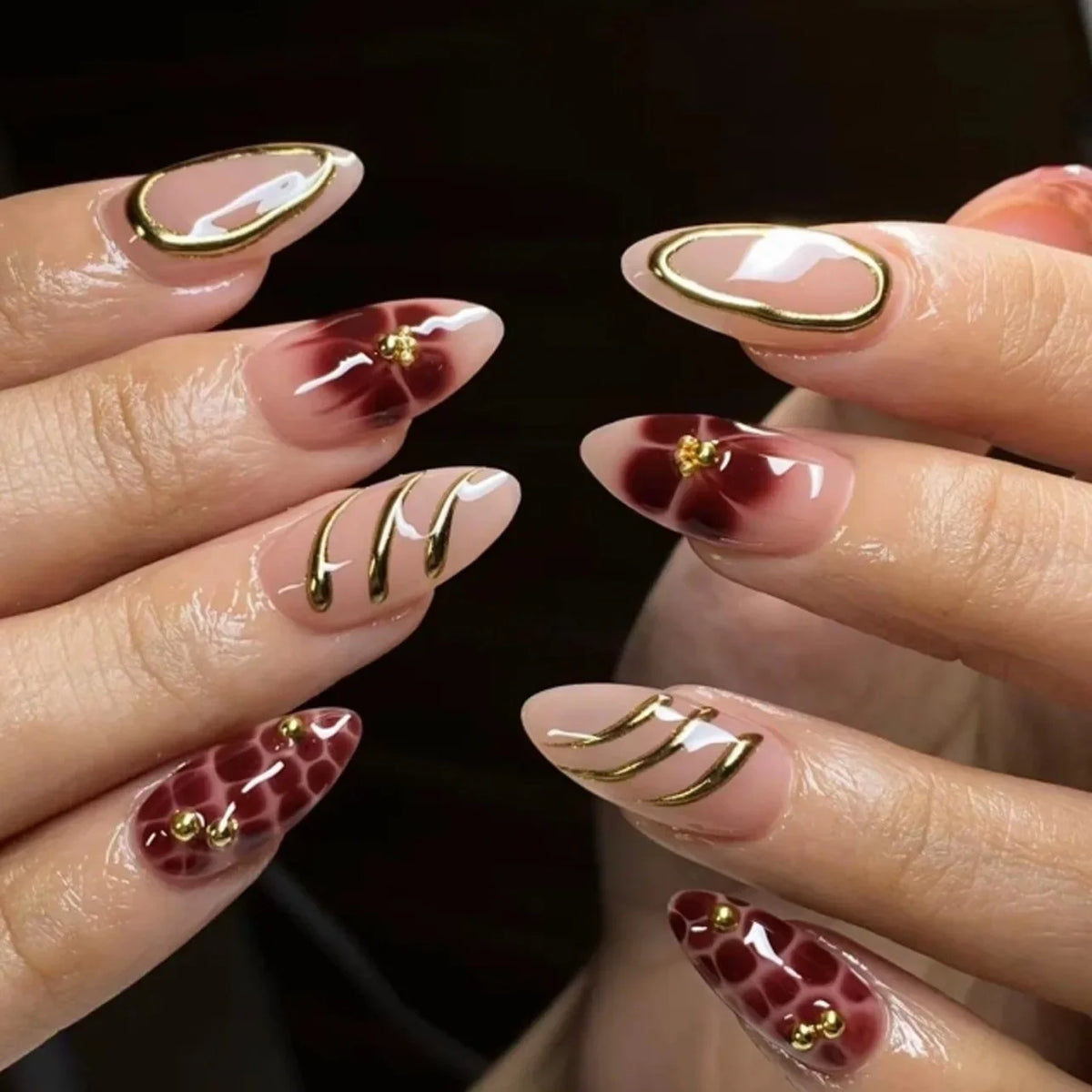 24Pcs White French Fake Nail Tips with Leopard Print Design Long Stiletto Press on False Nails Flower Wearable Almond Manicure
