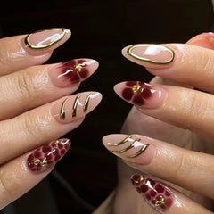 24Pcs White French Fake Nail Tips with Leopard Print Design Long Stiletto Press on False Nails Flower Wearable Almond Manicure