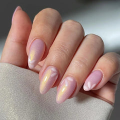 24Pcs Almond Green Press on Fake Nails with Glue Simple Oval Manicure Set Short Flowers Design False Nails Full Cover Nail Tips