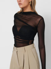 Mauve Mesh Bodysuit - Black