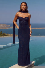 Amana Strapless Scarf Maxi Dress - Navy